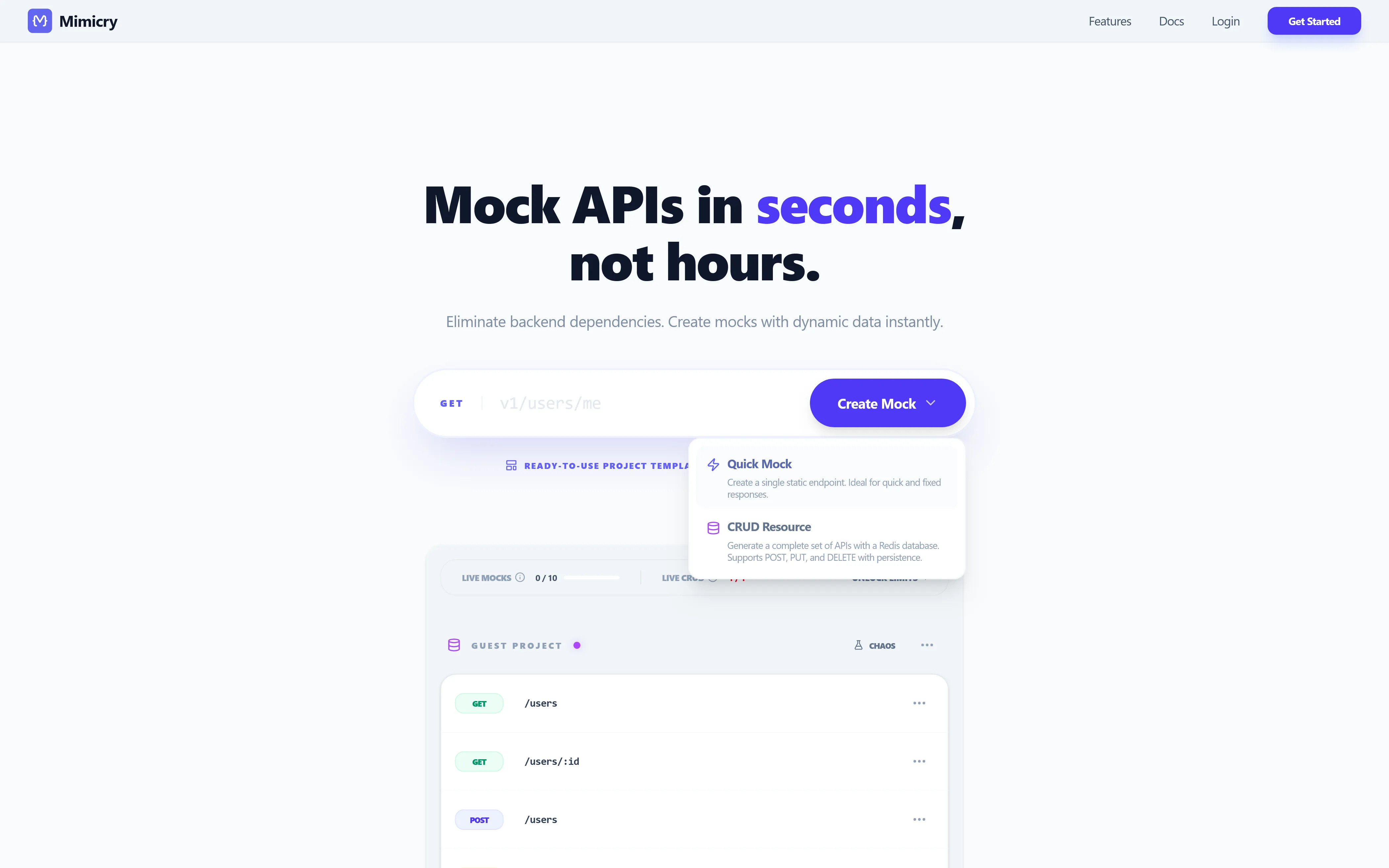 Creating a mock REST endpoint in Mimicry as a guest user without signing up